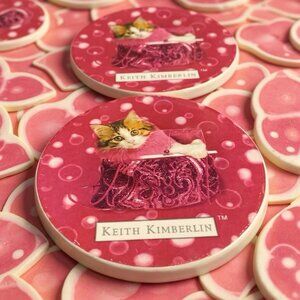 Keith Kimberlin Cat Kitten Coasters Set of 2 Thailand Encore Pink 4.25 RARE BOA-